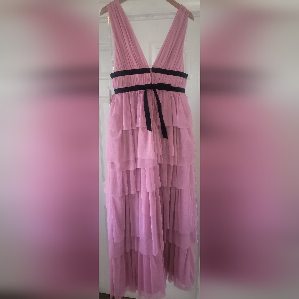 NWT Deep Moon V-Neck Tiered Tulle Ballgown Size 13 Rose and Black - Picture 5 of 9